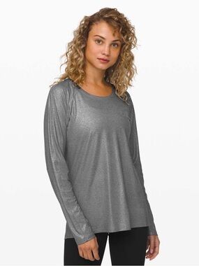 Lululemon Silver Emerald Long-Sleeve Shine/Foil Tee